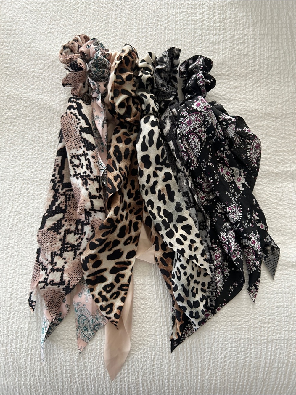 Women’s Animal & Paisley Print Hair Scarf Scrunchie Set - Pink, Tan, Black